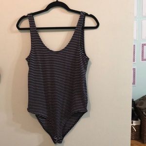 Blue and white striped bodysuit, L